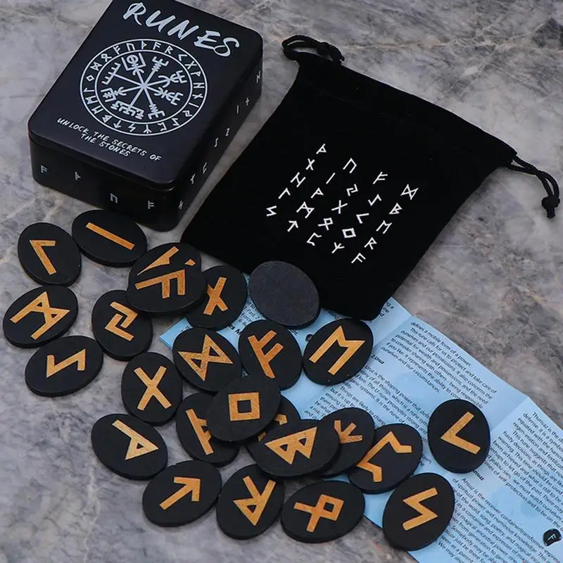 Witches Runes Set Altar Divination Tools with Manual and Storage Bag Wood Runes Altar Runes for Beginners Divination Board Game