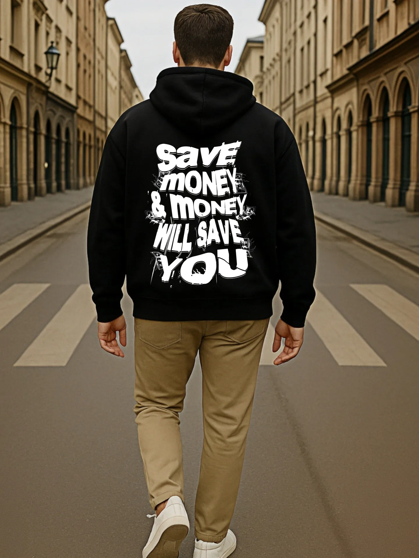 هوديي برسومات جرافيك للرجال، بلوفر مطبوع عليه حروف، ملابس شارع كاجوال للرجال، مبطن بالصوف، للارتداء اليومي #2