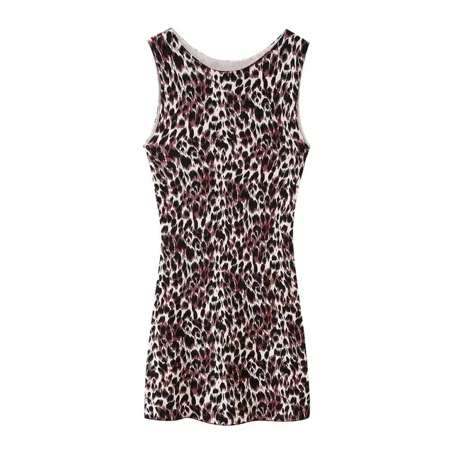 

BabYoung Fashion Animal Print Knitted Dress Summer Retro Round Neck Sleeveless Zipper Decorated Women's Slim Mini Skirt