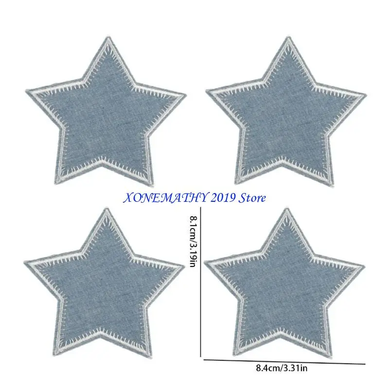 F42F Eye-Catching Star Applique Trim Denims for Evening Skirt Clothes Dress Decors Patches Sewing on Suppplies