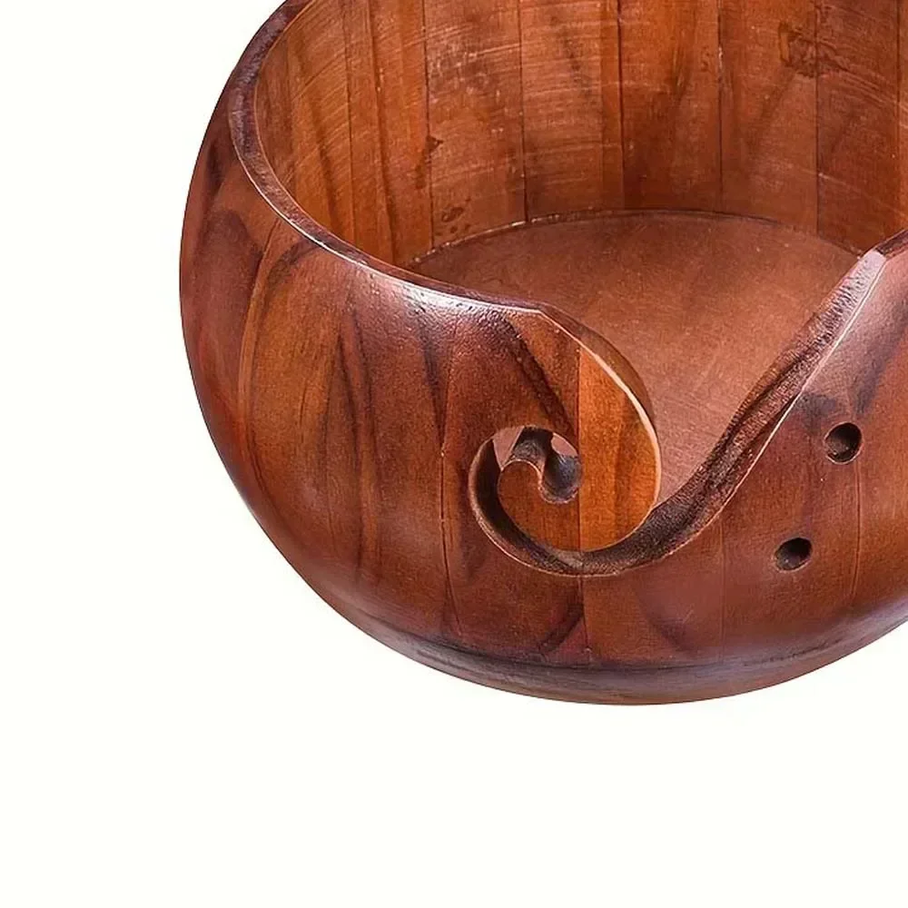 1 PC ไม้ชามขนสัตว์สิ่งทอขนสัตว์ชามเก็บรอบชามไม้ Organizer ถักโครเชต์ขนสัตว์ชาม Handmad