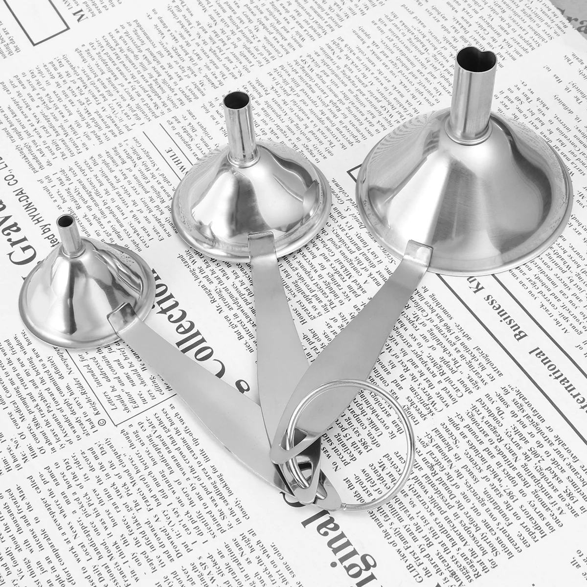 

2Set Stainless Steel Funnel Set Mini Kitchen Liquid Funnels for Cooking Oil Soy Sauce Size S M L and Space Saving