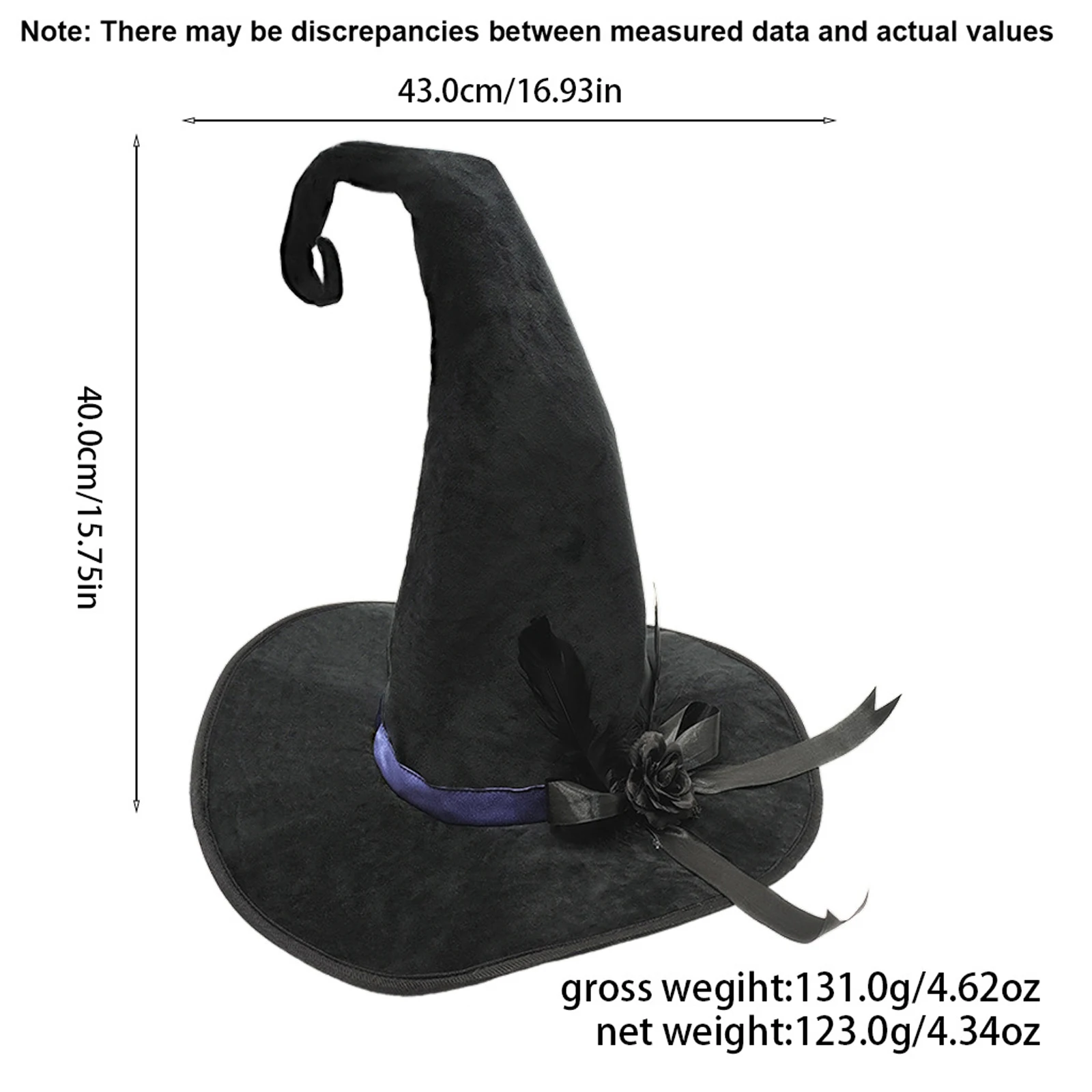 Wide-Brim Black Velvet Witch Hat with Feather Accents - Gothic Halloween Costume Accessory for Women, Cosplay, or Photo Shoot