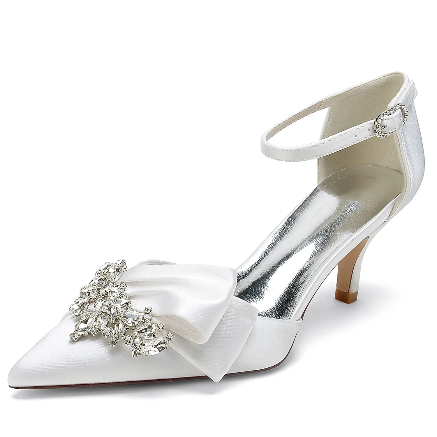 Mid-low Heel, Pointed Toe, Rhinestone, Slotted Buckle, Wedding Shoes, Bridal Shoes, Bridesmaid Shoes