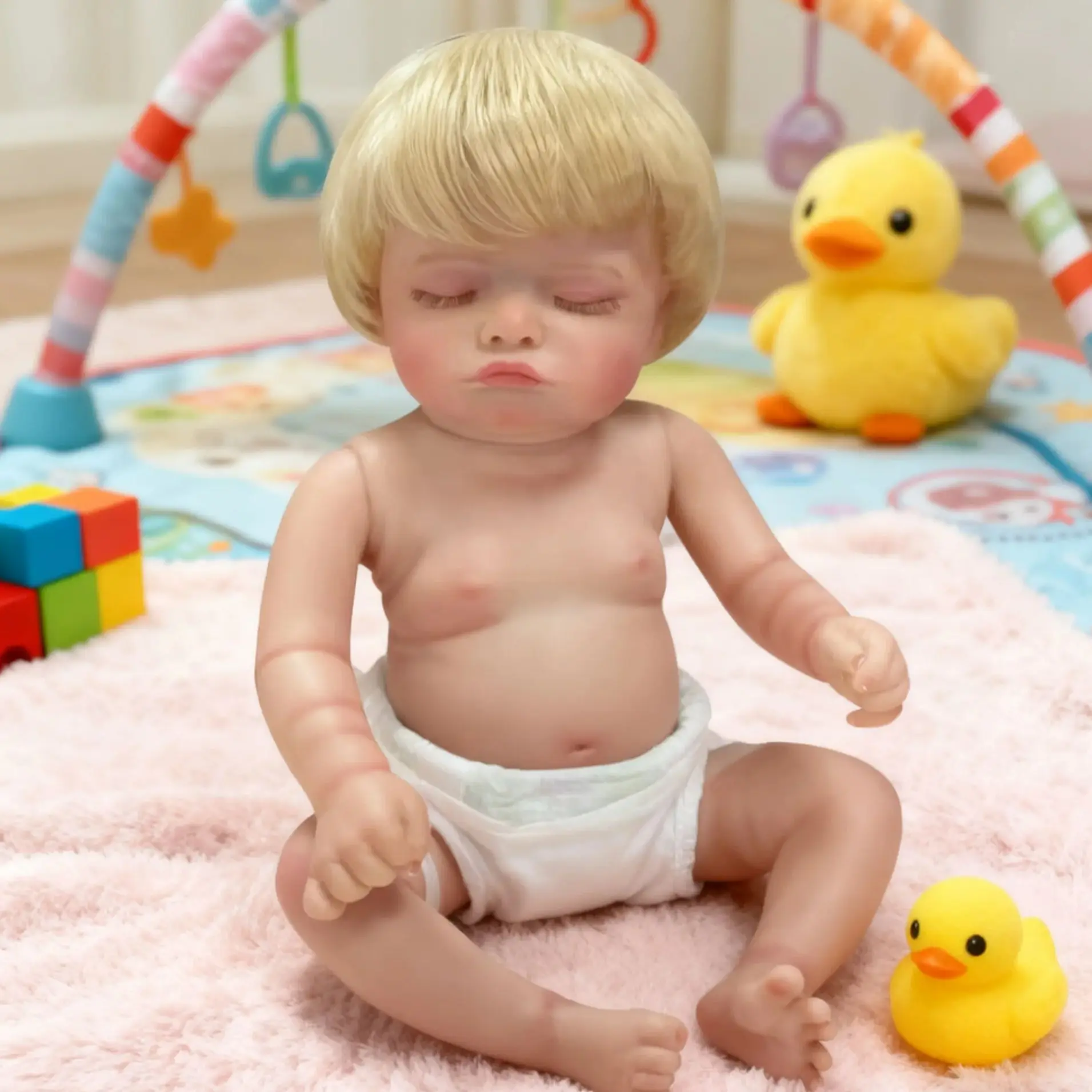 

45cm Reborn Doll Rosalie Cute Sleeping Baby Girl Full Vinyl Body Hand-Rooted Hair Collectible Vinyl Baby Doll