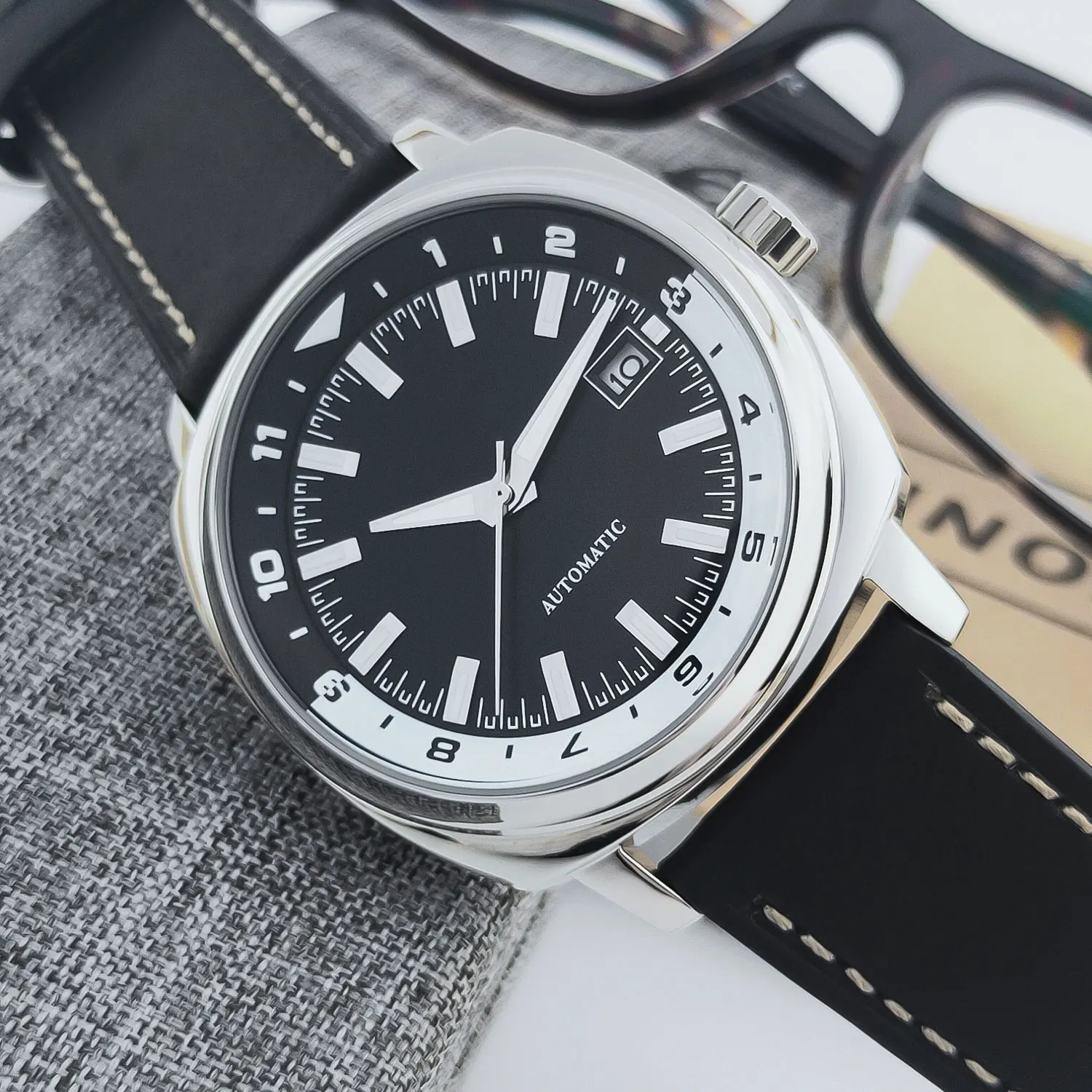 DIY Custom 42 мм NH35 сапфировое стекло автоматические мужские часы светящийся кожаный ремешок механические мужские часы Reloj automático