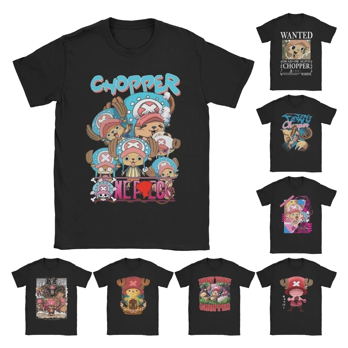 Camiseta bonita de Choppers para hombre, camisetas locas de algodón 100%, camisetas de Anime de una pieza con cuello redondo, ropa de manga corta, recién llegada