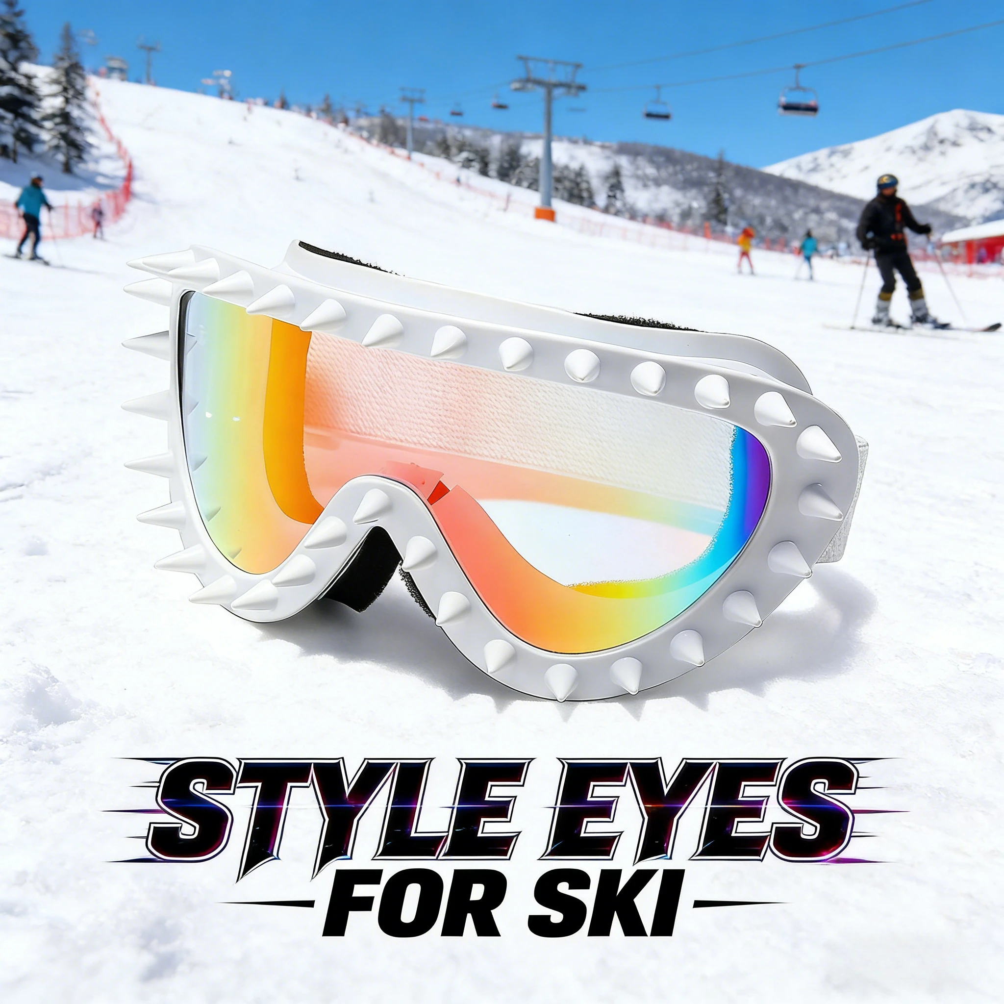 

2026 Studded Punk Rivet Ski Goggles - Anti-Fog, Windproof Large Lens Protective Eyewear for Extreme Sports