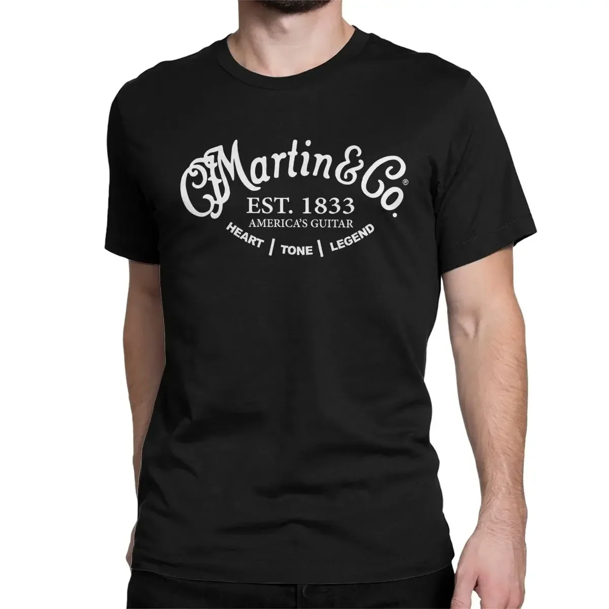 Black T Shirt Men Short Sleeves Cool Tee Hip Hop Streetwear 2024 Hot Sale Summer 100% Cotton New Martin&Co Guitar Logo Crewneck