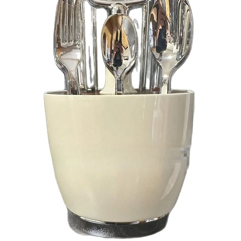 

Internet celebrity cream style kitchen stainless steel tableware retro set knife fork spoon holder