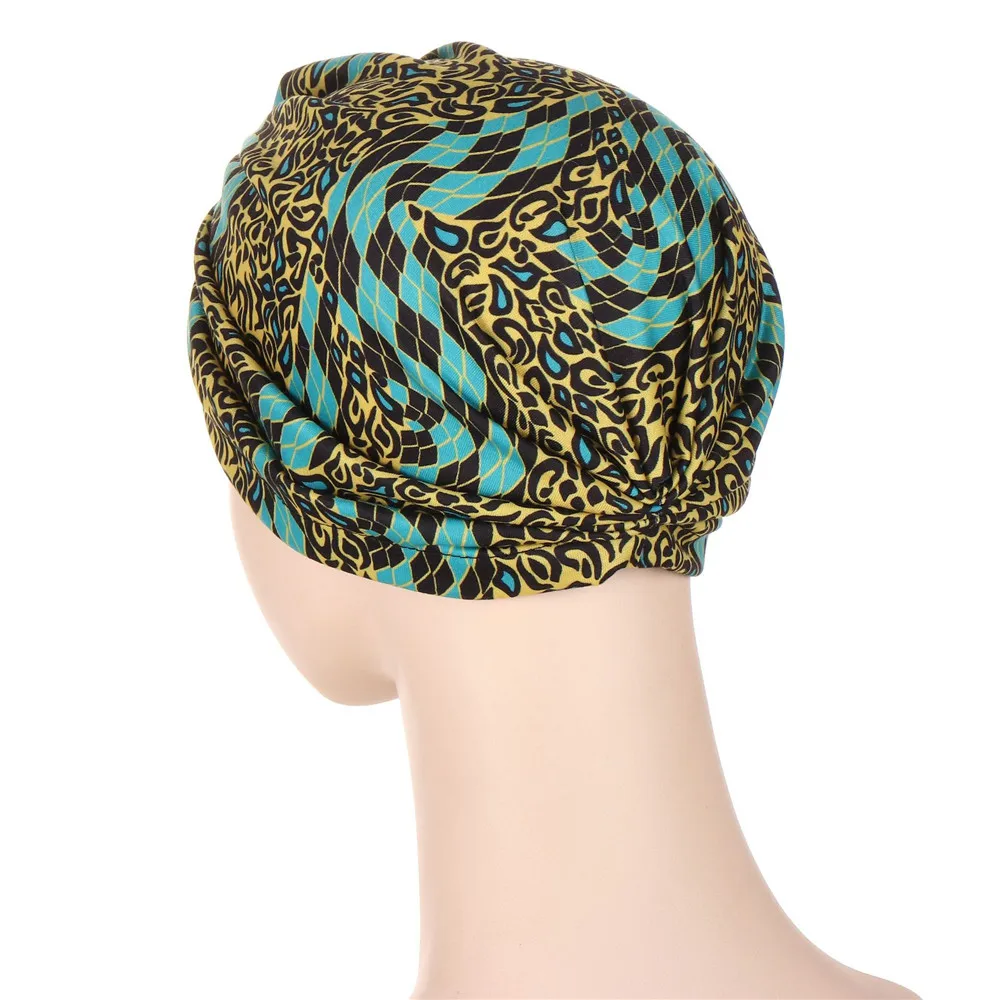 

African Ankara Printed Chemo Cap Women Muslim Hijab Turban Beanies Bonnet Cancer Hat Headscarf Wrap Skullies Headwear Hair Loss