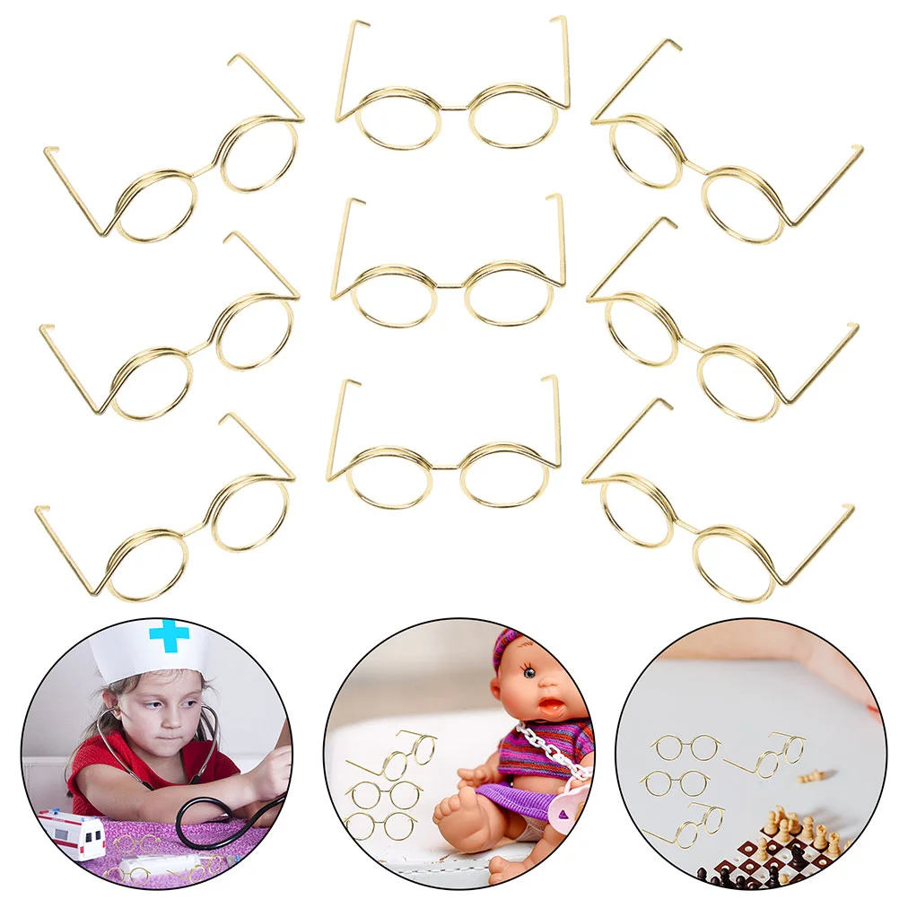 

Miniature Dress Up Glasses Miniature Eyeglasses Mini House Tinsel Circular Frameless Accessories