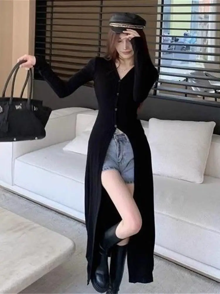 Cardigan aperto lungo alla moda in seta di ghiaccio da donna Sweet Cool Faion Top dimagrante Street Sle lavorato a maglia V-Ne Long Sve Spring