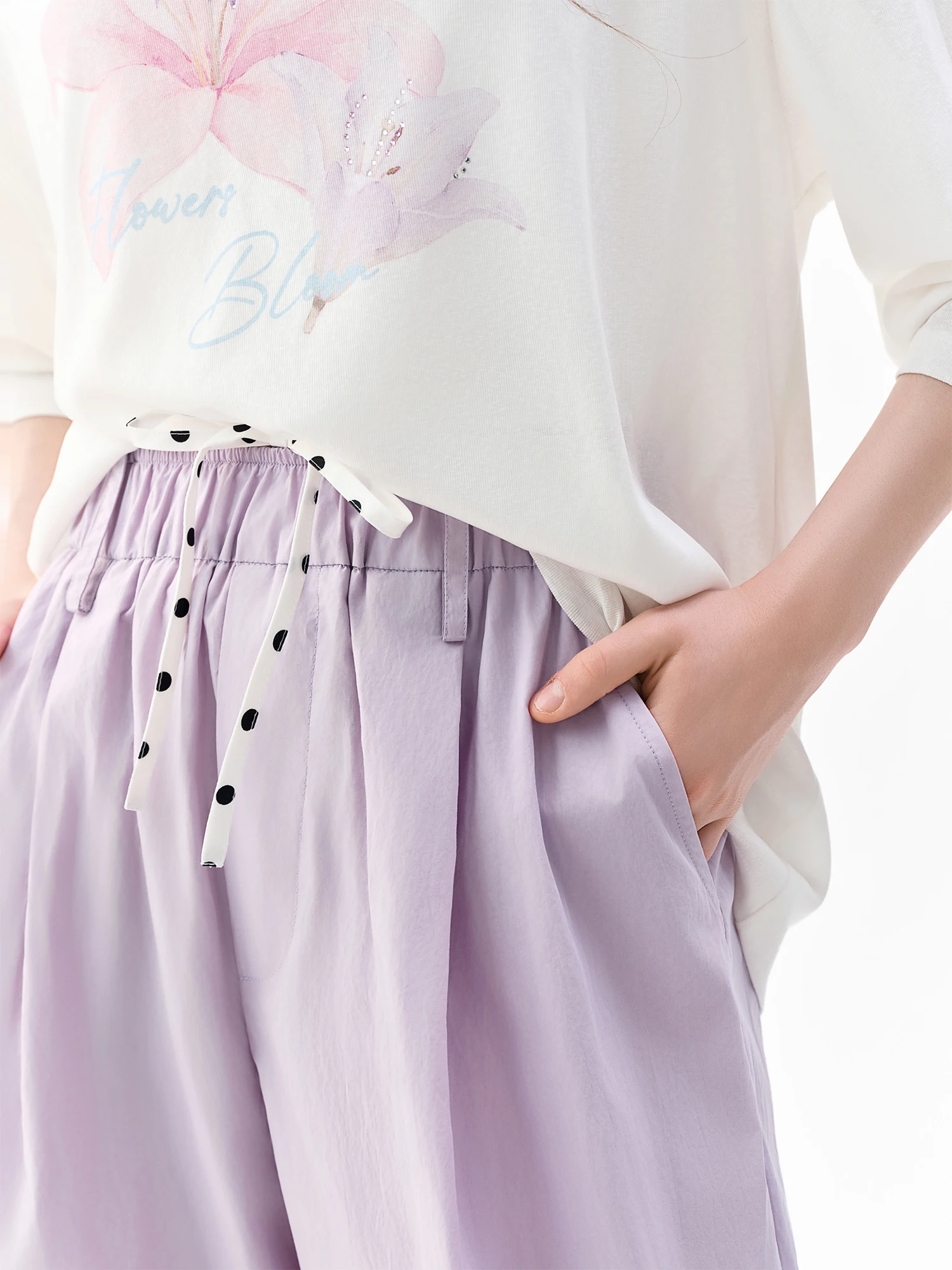 DUSHU 2026 Fall New Arrival Women‘s Polka Dot Barrel Leg Pants, High Waist Turned-Down Waistband Trousers for Casual Chic Style