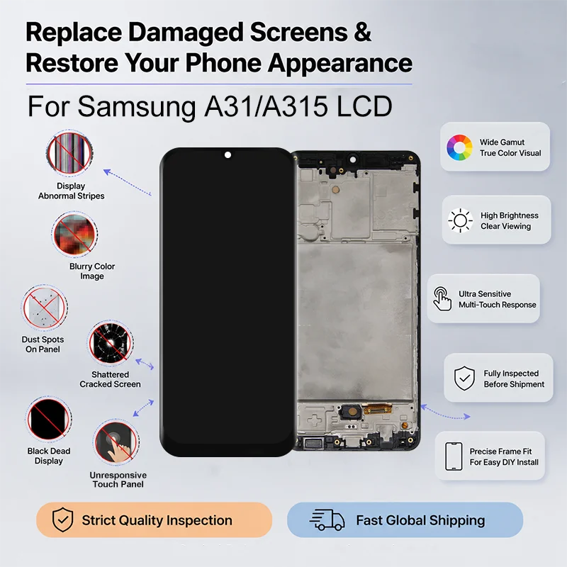 OLED For Samsung Galaxy A31 A315 LCD Display Touch Screen Digitizer Assembly A315F A315G A315N  Display Screen With Frame