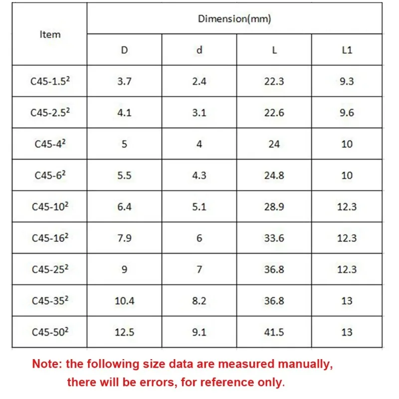 5 قطعة C45 1.5-35mm2 إدراج تجعيد محطة النحاس القصدير مطلي قطاع دارة التوصيل دبوس على شكل سلك كابل العروة