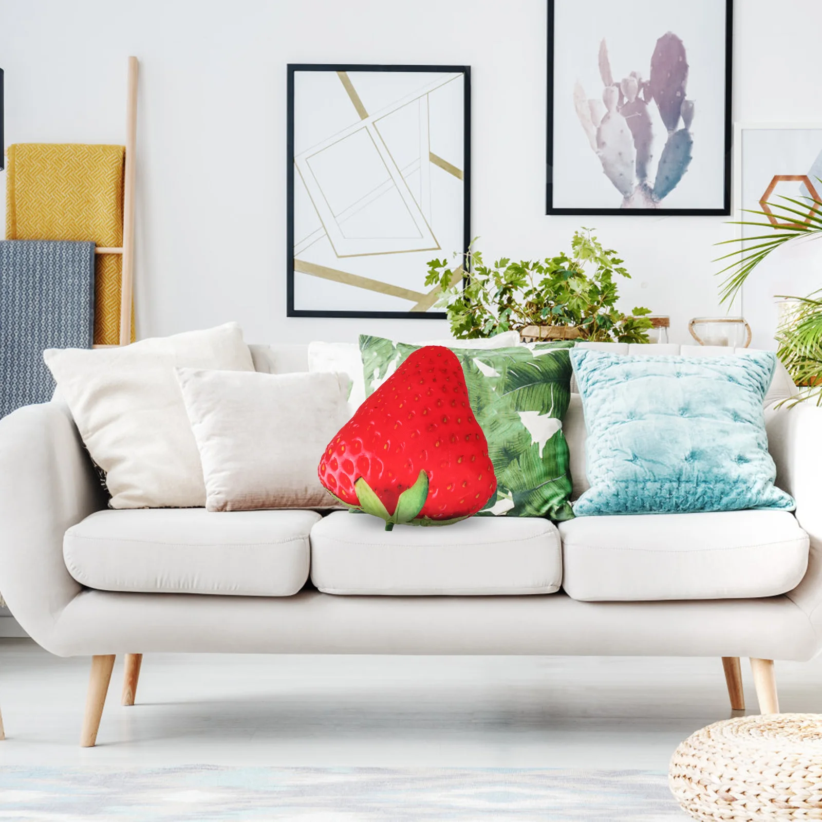 

HONMEET Strawberry Fruit Pillow Seat Cushion Decorative Sofa Throw Kawaii Hugging Red Polyester Stuffed Novelty