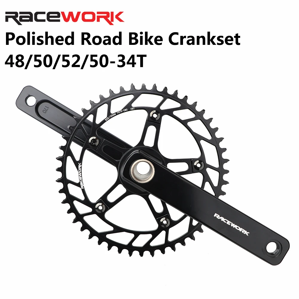 

RACEWORK Gravel Bike Crankset 170mm 9-12 Speed 48/50/52/50-34T Single/Double Chainring Aluminium Polished Crankset