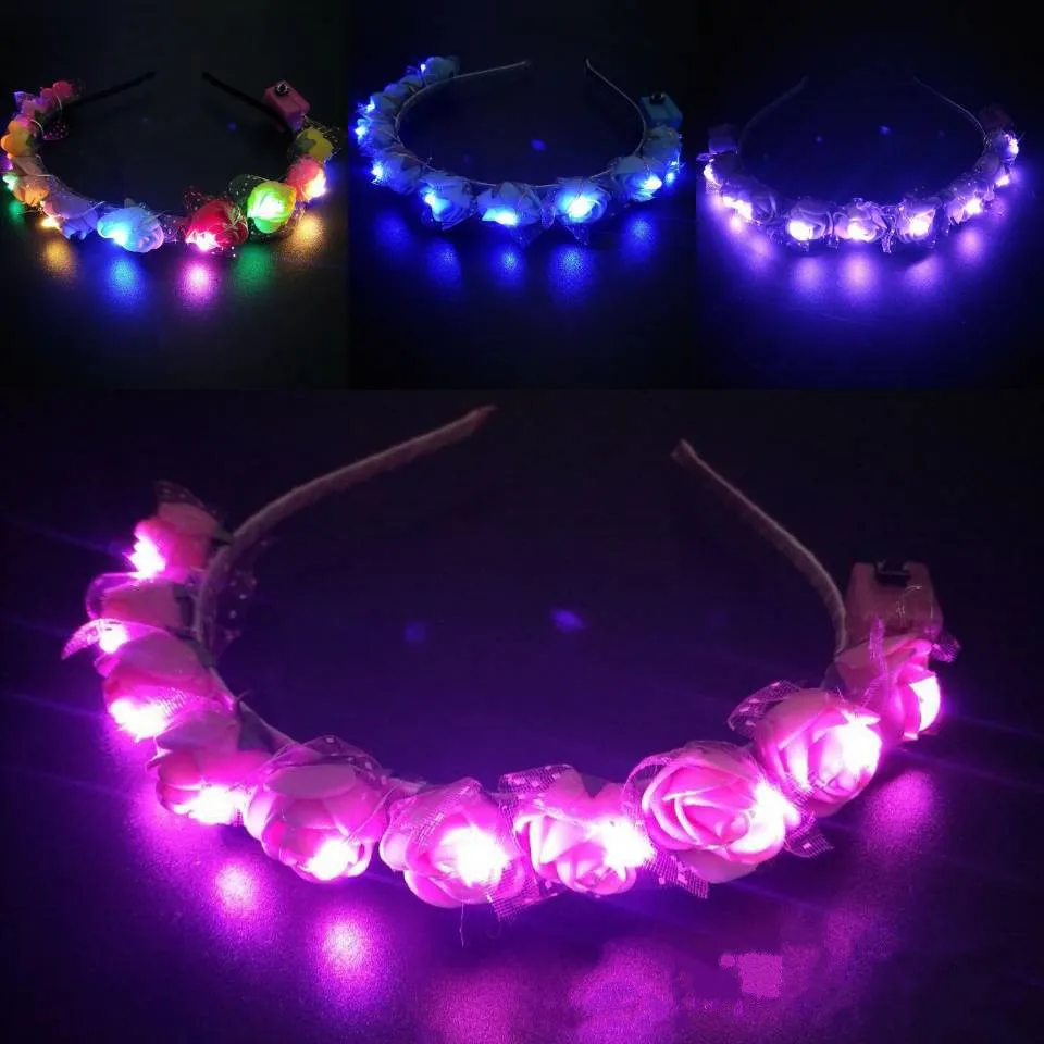 Luminous Rose Flower Headband LED Light up Wreath for Women Girl Bridal Wedding Party Hairband Christmas Valentine\'s Day Gifts