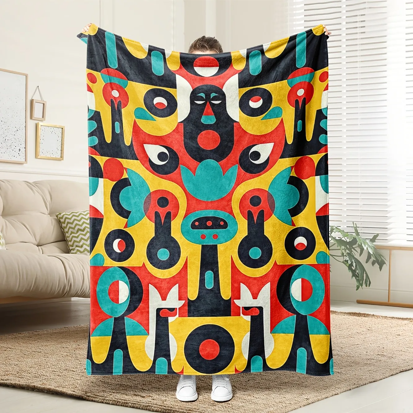 

Современное фланелевое одеяло с абстрактными красочными узорами, подходящее для всех сезонов, подходящее для гостиной, офиса, дивана, путешествий