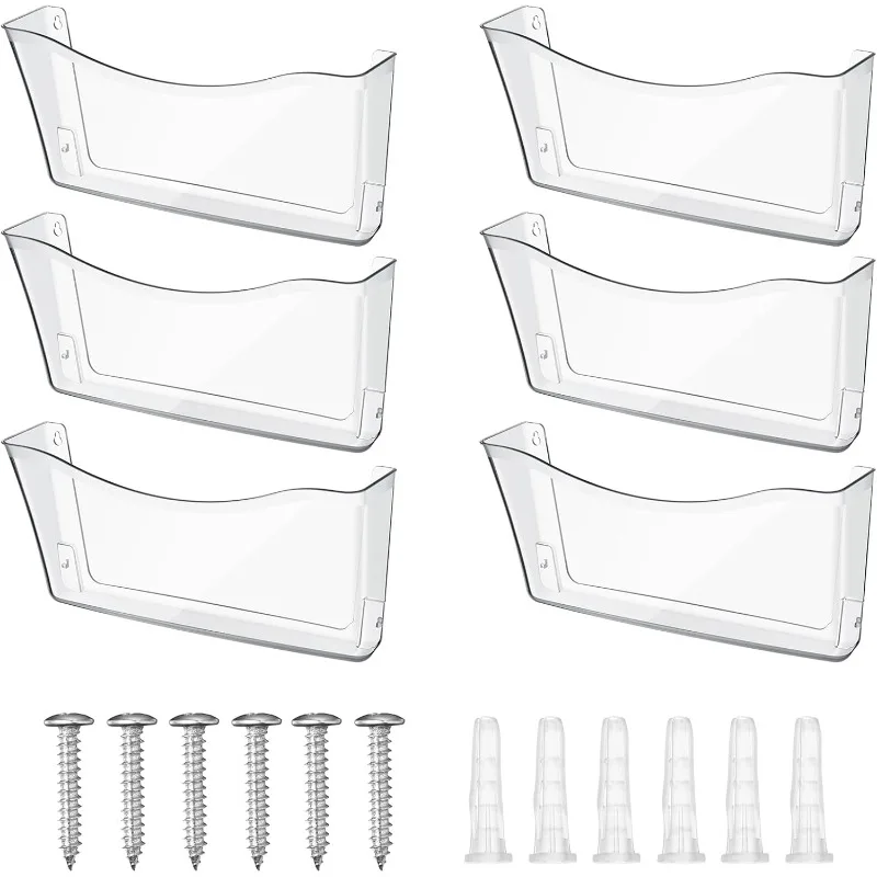 6 Pack Expandable Space Saving Wall Mount File Holder for Office Mail Letter Magazine(Clear)