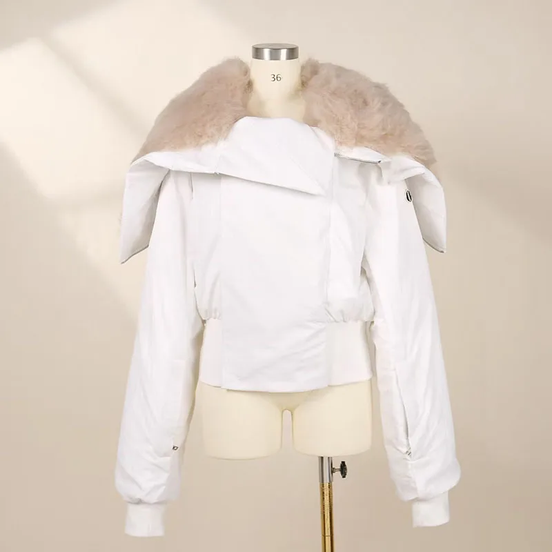 Mit Daunen gefüllter Schalmantel für Damen, langärmelige warme Jacke mit großem Pelzkragen, hochwertiger, taillierter Parka, 2025, neu