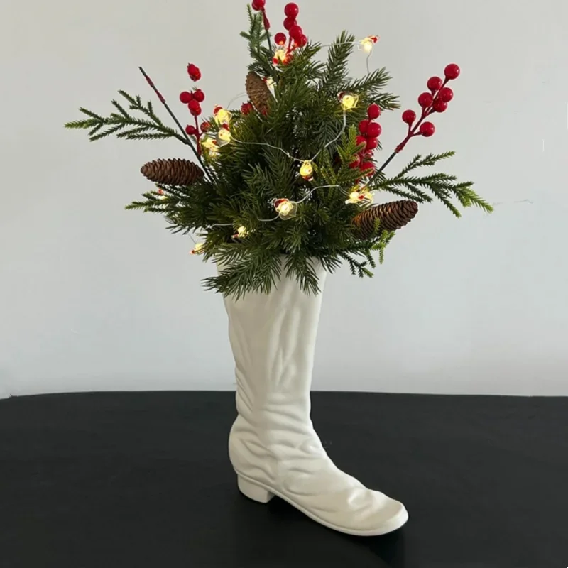 

Ceramic Vase White Boots Shoe Flower Crafts Arrangement Accessories Abstract Ornaments Home Decoration