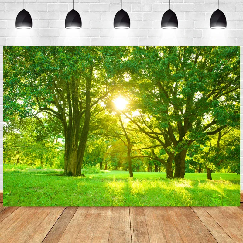 Telón de fondo de primavera para fotografía, decoración de fiesta temática de Camping, bosque, paisaje Natural, árboles verdes