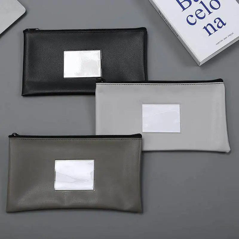 2026 Faux Leather Pencil Pouch Zippered Money Cash Pen Case Secure Zipper Wallet Bank Bag For Coins Bills Invoices Cosmetics Bag