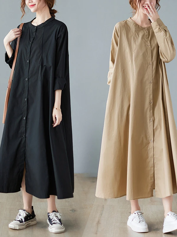 

Свободные повседневные длинные длиной до колена irt Dr Women's Faionable Commute Sle Полиэстер Long Sve круглые Ne