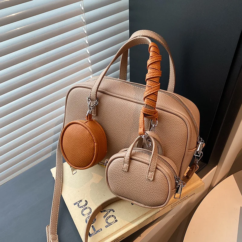 

‌Luxury Boston Bowling Bag‌ - Designer Tote with Detachable Mini Bag, Unique Work Commuter Purse for Women