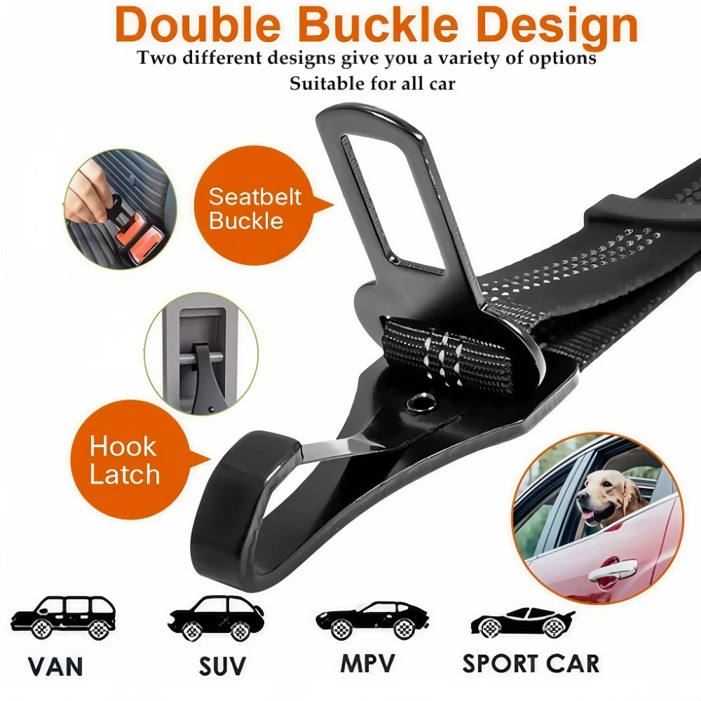 3-in-1 Dog Seatbelt Pet Car Safety Tether with Clip Hook Bungee And Swivel Carabiner Updated Design for Dogs