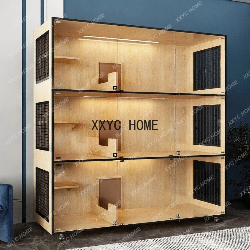 

Solid Wood Three-Layer cat Villa Cage Nest Display Cabinet Breeding Pet Coffee Foster Cabinet Delivery Room Cattery