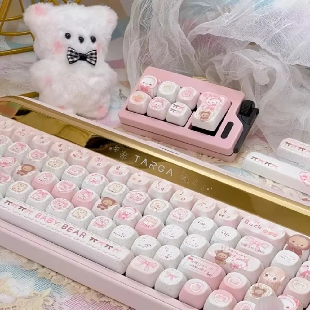 

Милые колпачки для клавиш с кроликом и медведем, вишневый профиль MOA, PBT, термосублимация, стиль Лолиты, розовые колпачки для механической клавиатуры