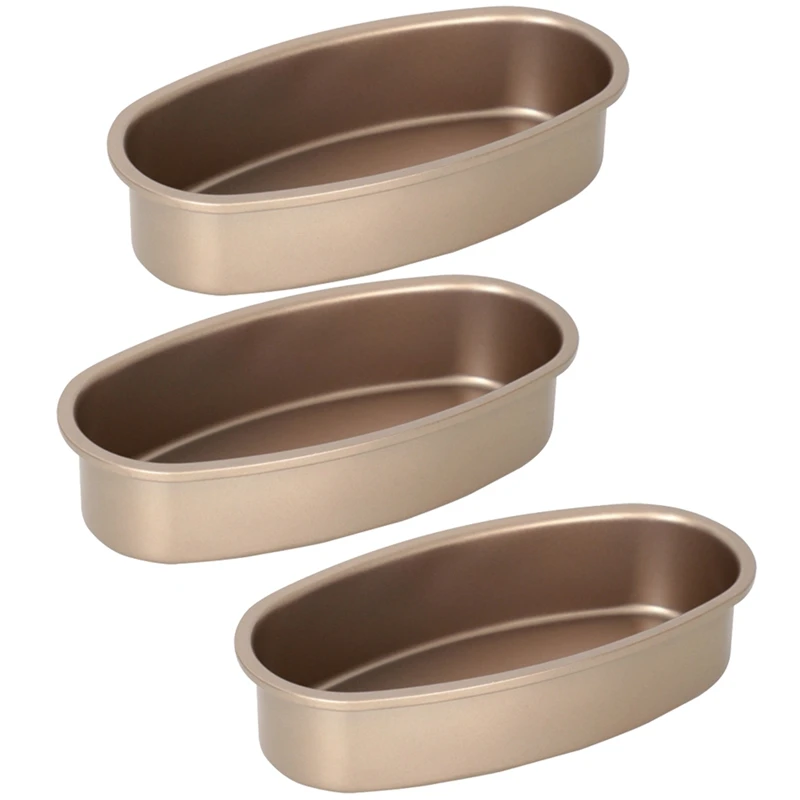 3 Pieces Non Stick Oval Shape Cake Pan Cheesecake Loaf Bread Mold Baking Tray for Oven and Baking-A73M