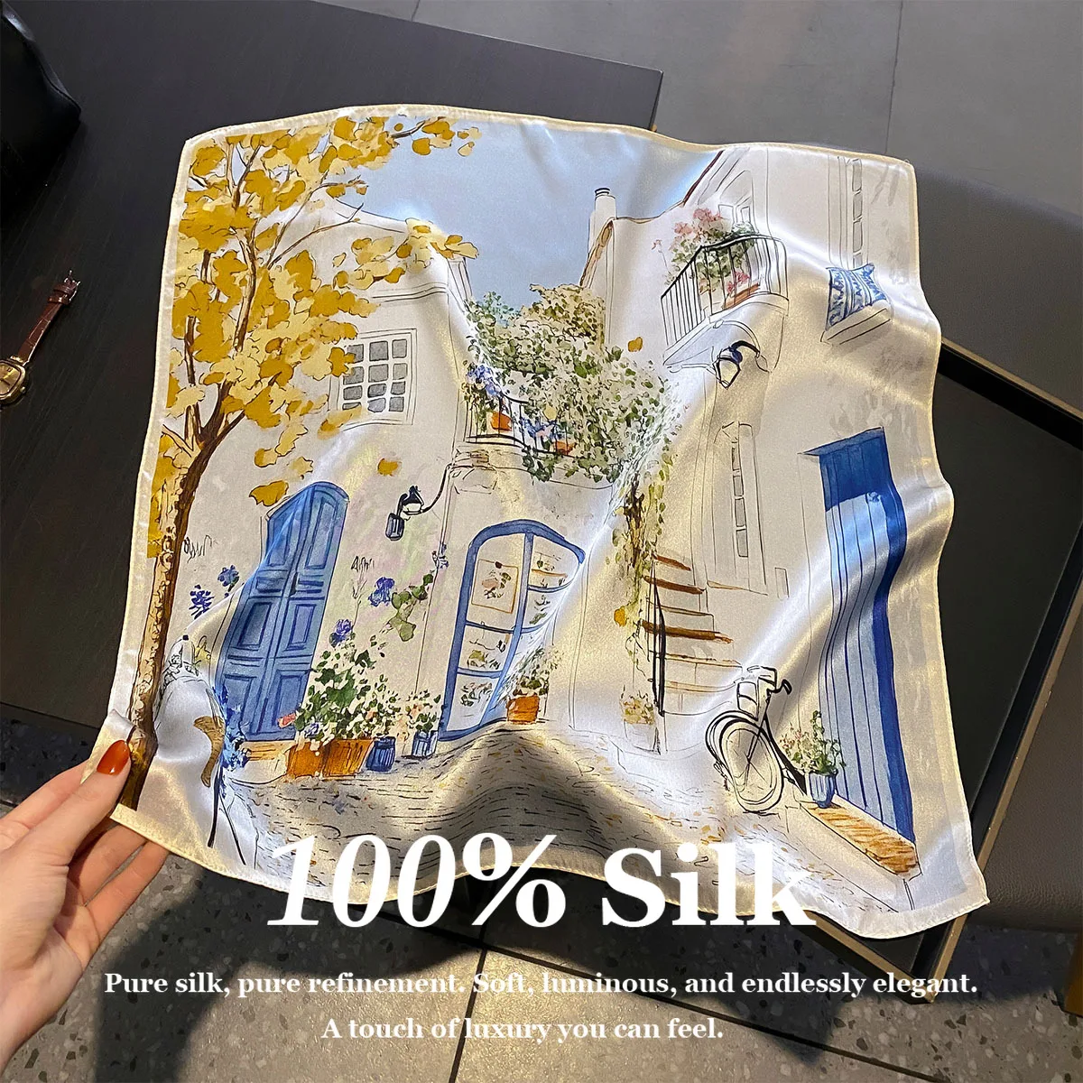 

100% Pure Silk Scarf Women 53cm Square Neck Scarf Luxury Brand Print Hair Bandana Small Headband Foulard Female Shawl Hijab Wrap