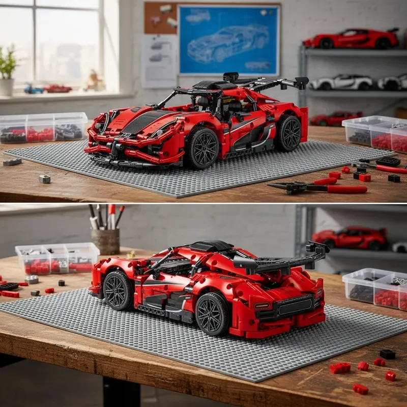 

NEW Technical MOC Red Race Car Building Toy Set Creative Assembly Bricks Educational STEM Puzzle Kids Birthday Christmas Gifts
