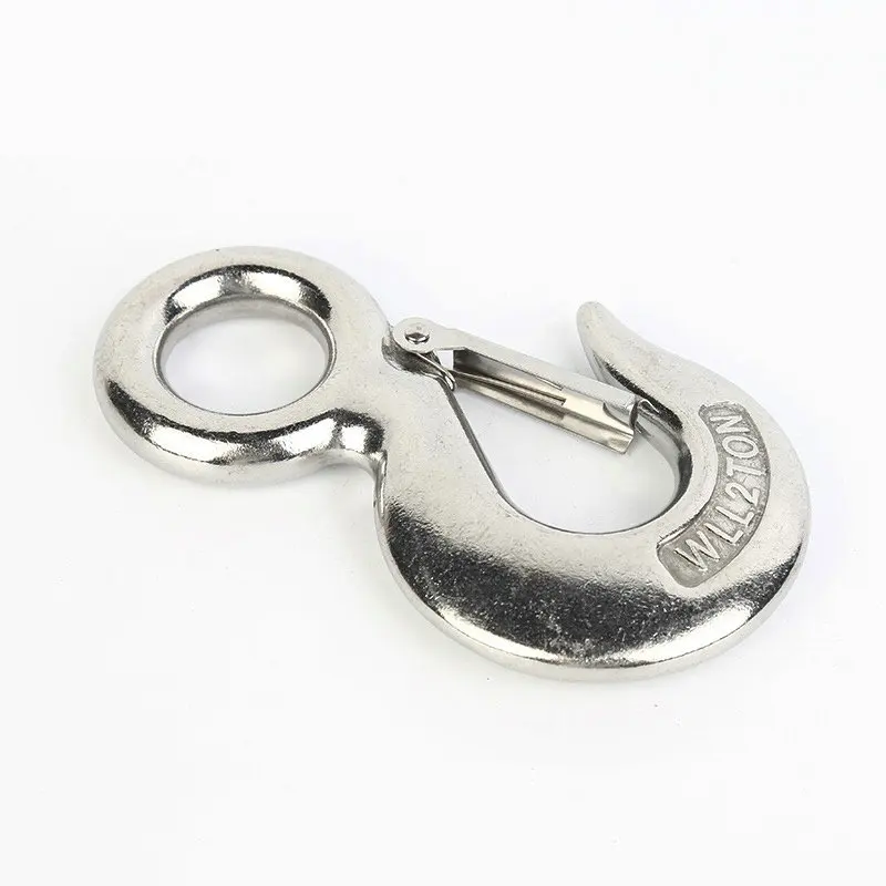S320 Stainless Steel Hoist Cargo Hook Lifting Chain Eye Rotatable Ring Claw With Lock Working Load WLL 0.5T/0.75T/1T/1.5T/2T
