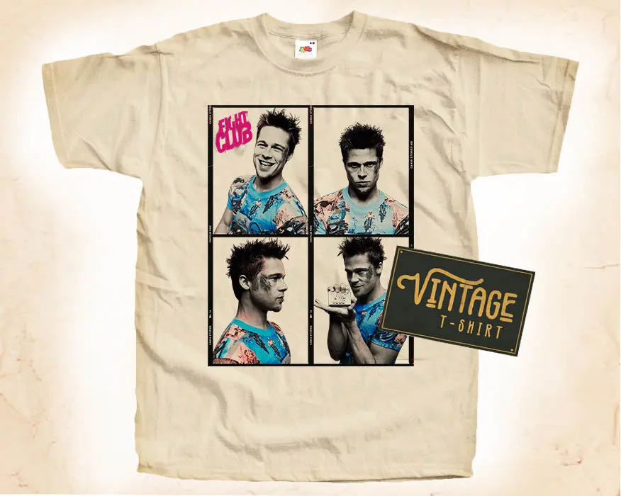 Fight Club V5 T-Shirt Vintage Naturfarbe Herren DTG Digitaldruck GRÖSSEN S M L XL 2XL 3XL 4XL 5XL