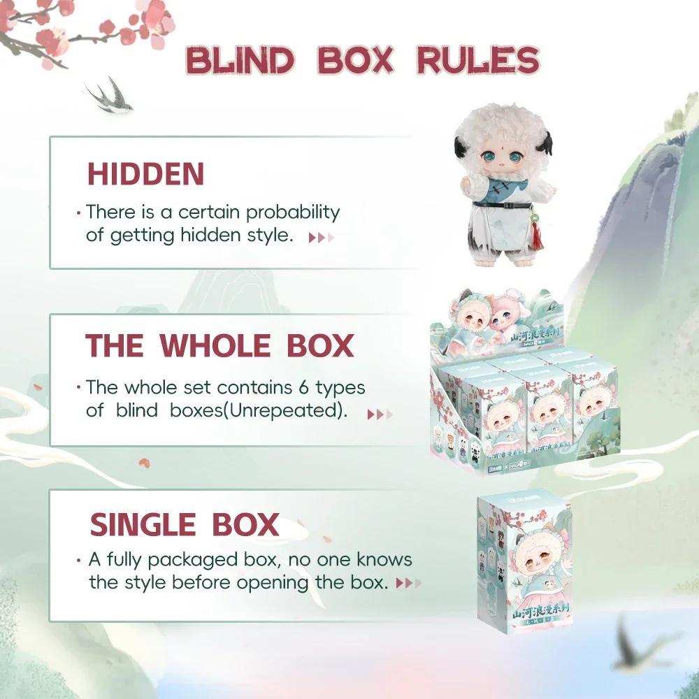 Nagi Moumtain 및 River 로맨스 시리즈 비닐 봉제 인형 블라인드 박스 미스터리 박스 장난감 귀여운 액션 애니메이션 피겨 모델 선물 펜던트