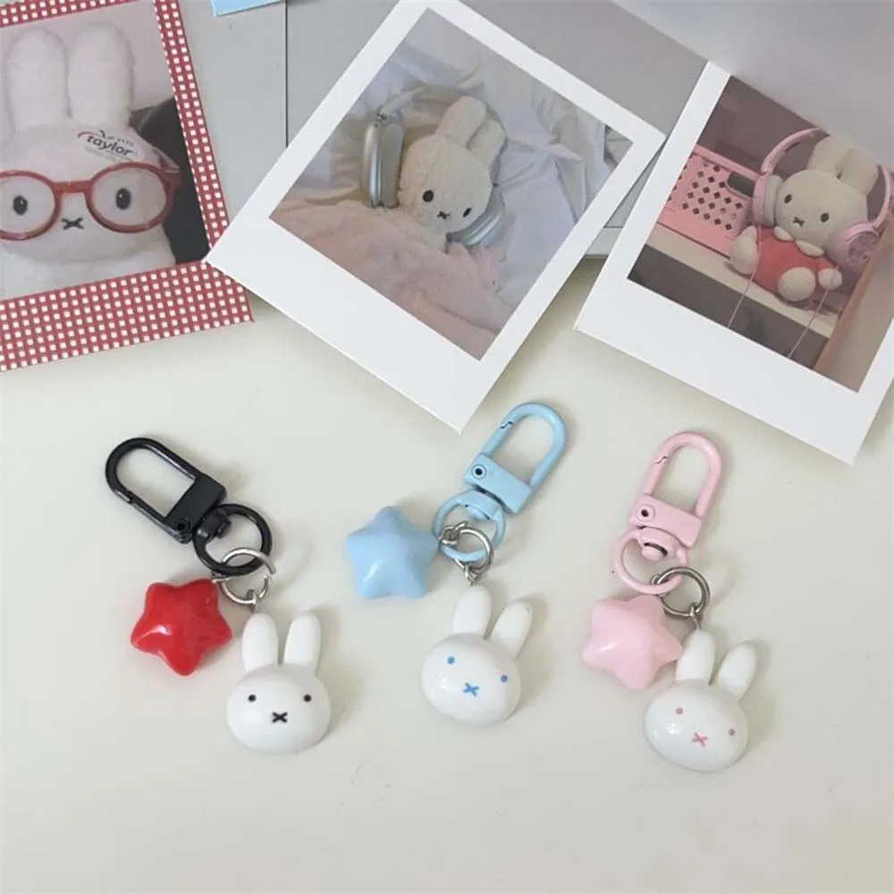 Miffy Rabbit Head Kawaii Cute Small Doll Keychain Backpack Car Ornament Charm Decorative Gift for Girl Adorable Pendant view 3