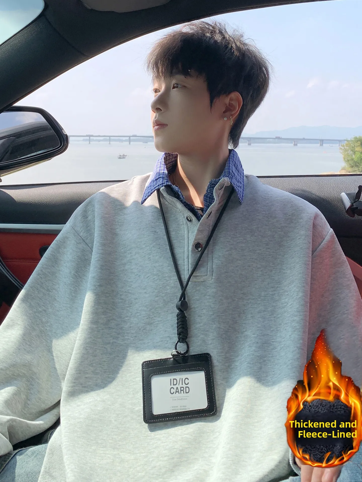 

Корейская толстовка с капюшоном на флисовой подкладке, свободного кроя, с длинными рукавами, мужская, в японском стиле, с цветными вставками, с воротником, повседневный топ