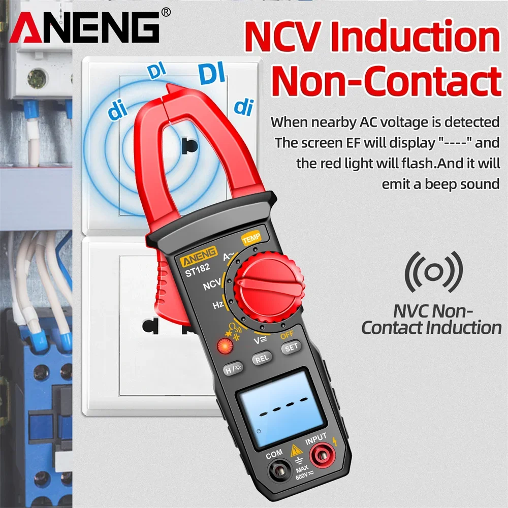 Multimeter Clamp Meter NCV Induction Non-Contact Voltmeter Ammeter Resistance Capacitance 35mm Jaw Tester DIY Repair ANENG ST182