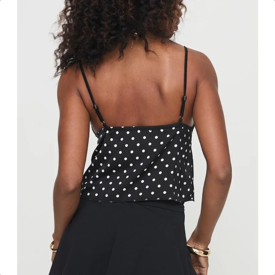 여성 폴카 도트 Y2k 캐미 탱크 탑 홀터넥 스파게티 스트랩 외출 탑