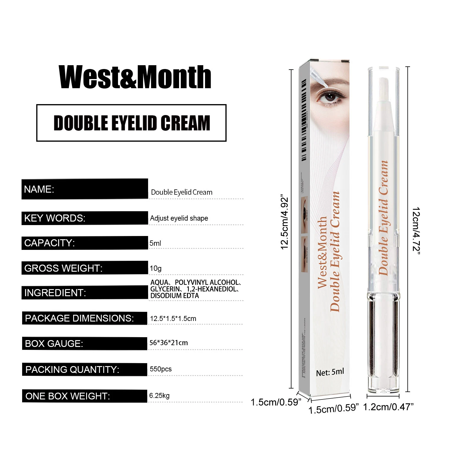 كريم تشكيل غير مرئي للجفن المزدوج من WEST&MONTH يمتص سريعًا في الجفون وتهوية ممتازة وتقليل إجهاد العين ويساعد على تحديد العين #6