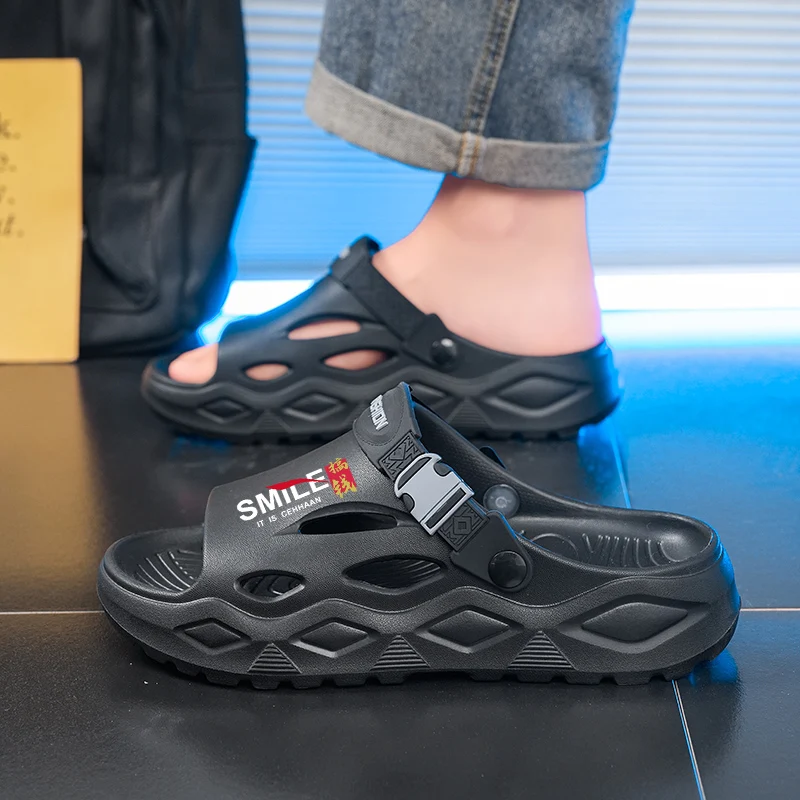 

Big Size Men Leather Casual Slippers Shock Absorbing Soft Sole Breathable Anti Slip Beach Outdoor Holiday Shoes
