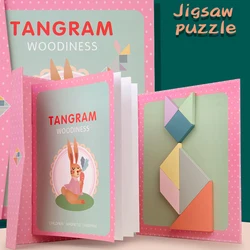 Livro de quebra-cabeça portátil Tangram magnético para crianças, brinquedos de madeira, brinquedos educativos, aprender e brincar, educação montessori