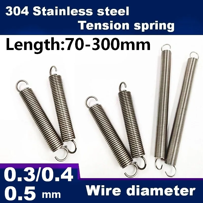 

304 Stainless Steel Small tension Springs,Hook Extension Spring,Wire Dia0.3/0.4/0.5mm,Outer Dia3/4/5/6mm,Length70-300mm