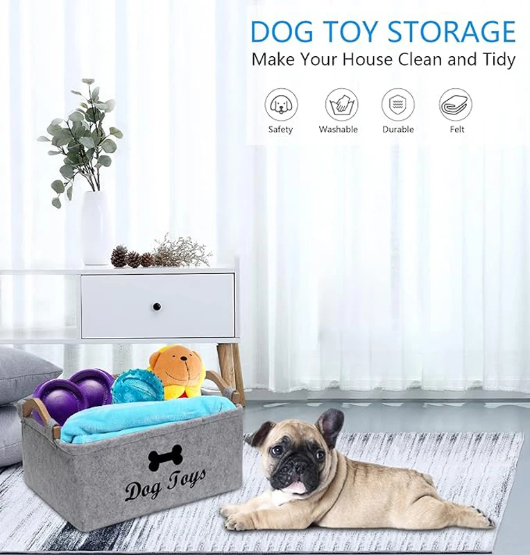 Lightweight Felt Pet Dog Toy Box Storage Basket Chest Organizer For Organizing Pet Toys Blankets Leashes And Food Dog Toy Box