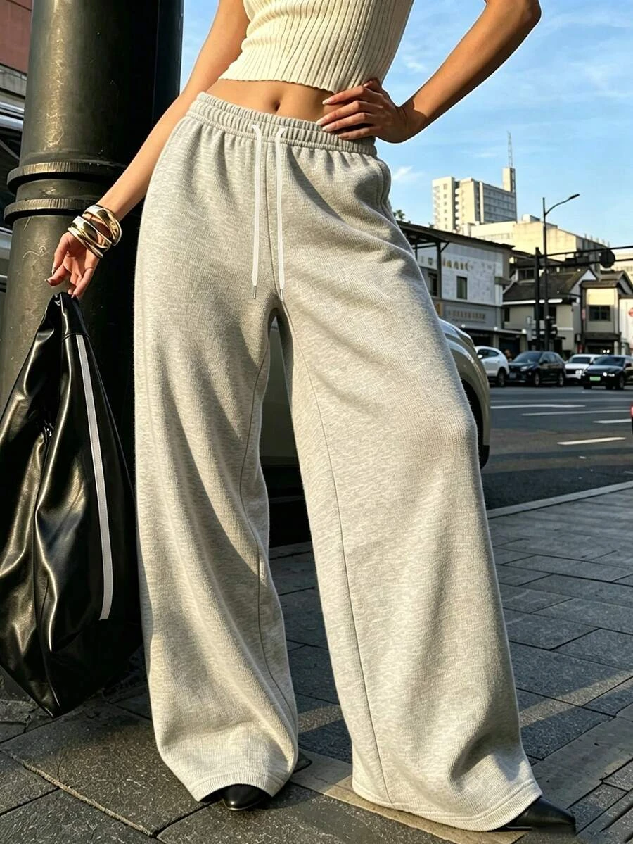 Women's Casual Loose Front Tie-Up Sweatpants Set, Suitable for Daily Wear and Back To School Season, All-Season Wear Sports